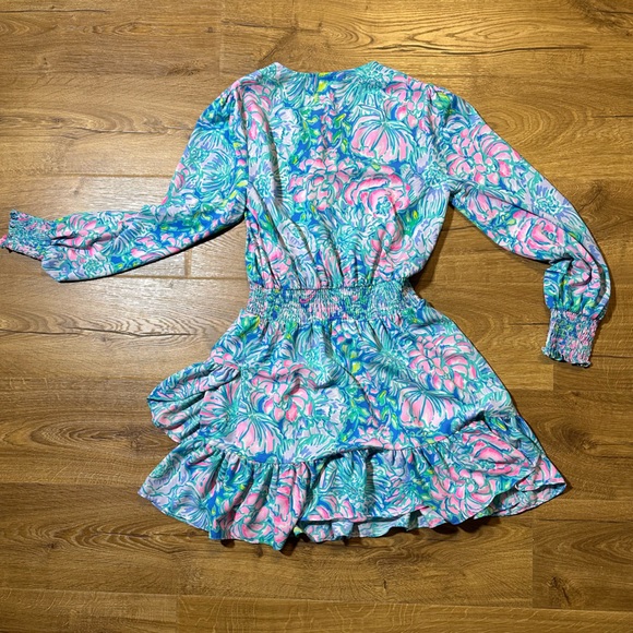 Lilly Pulitzer Blue and Pink Long Sleeve Dress Size 4 - Picture 4 of 4